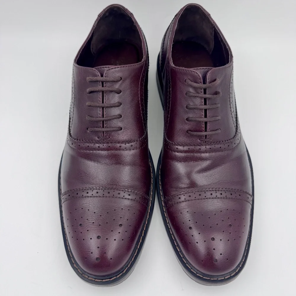 Perry Ellis Men's Burgundy Leather Cap Toe Brogue Oxford Baxter Shoes Size; 11.5